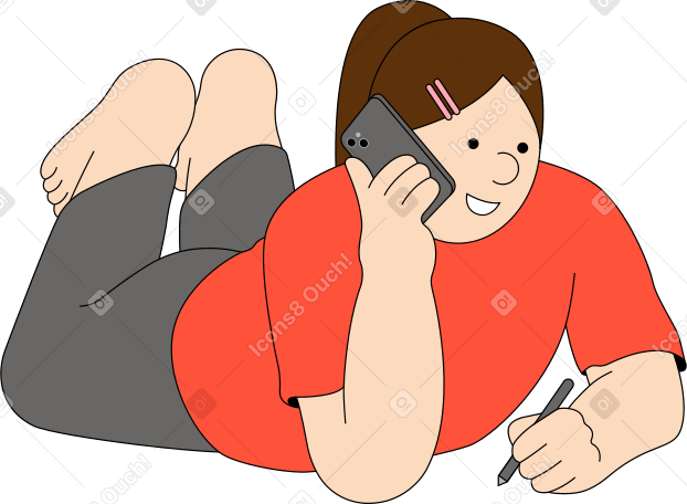 젊은 여자가 거짓말을 하고 전화 통화를 하고 있다 PNG, SVG