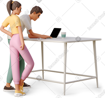 Man and woman working at the table PNG, SVG