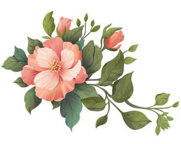 Three rosehip flowers among green leaves PNG, SVG