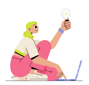Woman with laptop and new business idea animated illustration in GIF, Lottie (JSON), AE