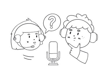 Young girl and boy recording a podcast PNG, SVG