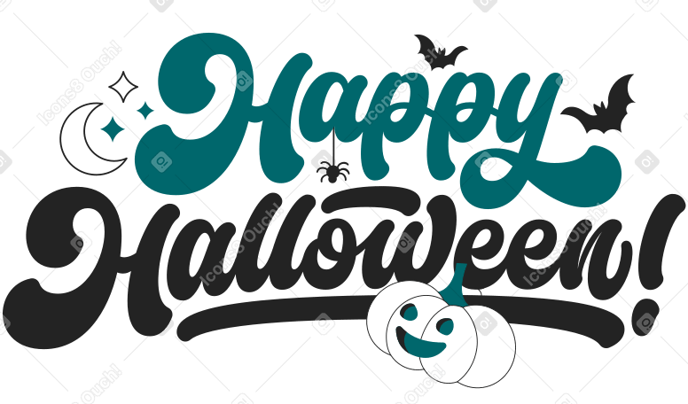 Letras feliz halloween! com texto de abóbora e morcegos PNG, SVG