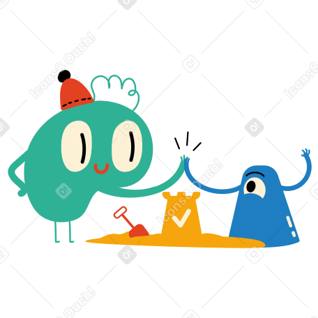 Two characters built a sand tower PNG, SVG