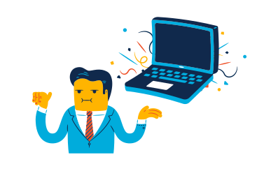 Businessman standing next to a laptop PNG, SVG