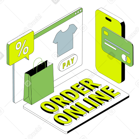 Lettering Order Online with shopping elements text PNG, SVG