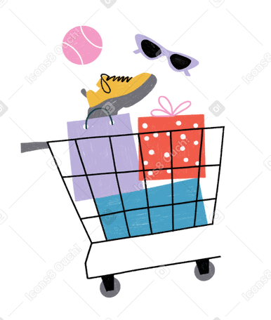 Shopping trolley with box and package Illustration in PNG, SVG