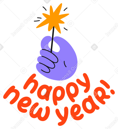 hand and lettering happy new year! sticker Illustration in PNG, SVG