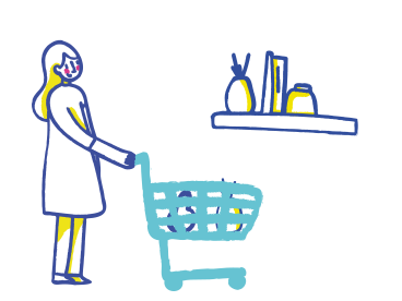 Woman walking around the supermarket with shopping cart PNG, SVG