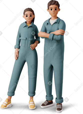 3D girl and boy in the worker jumpsuits PNG, SVG