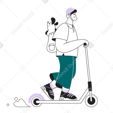 Guy and his dog riding a scooter Illustration in PNG, SVG