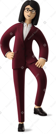 3D businesswoman in red suit leaning on her knee PNG, SVG