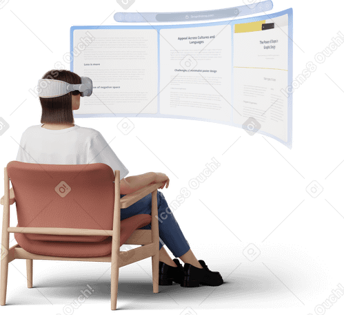 3D young woman in vr headset PNG, SVG