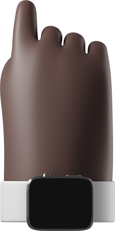 Back view of a black skin hand with smartwatch turned off pointing up PNG, SVG