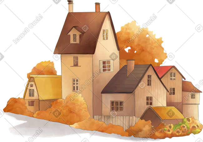 autumn landscape with houses PNG, SVG