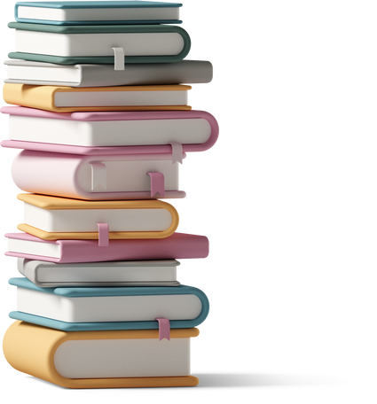 3D tall stack of books Illustration in PNG, SVG