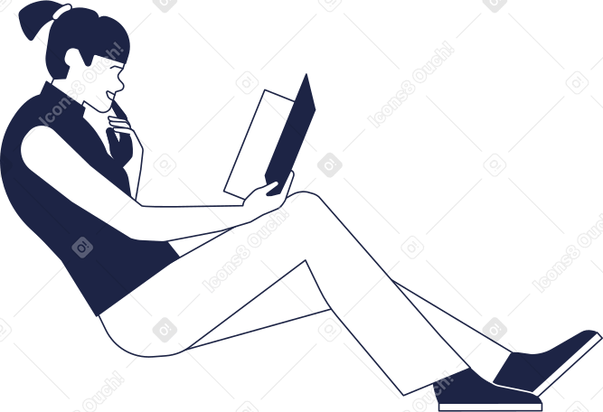 女性が座って本を読んでいる PNG、SVG