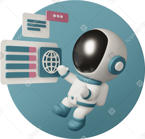 3D cute astronaut and web windows with planet earth icon PNG, SVG