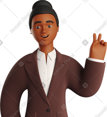 Black businesswoman in brown suit with peace sign hand PNG, SVG