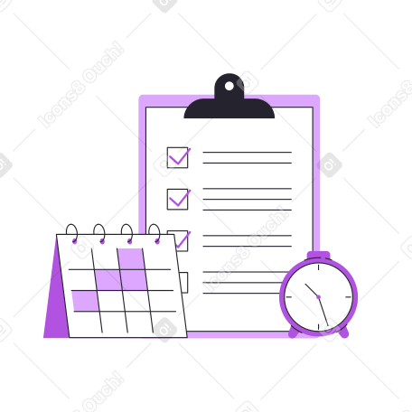 Calendar, checklist and clock for time management Illustration in PNG, SVG
