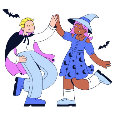 Young man and woman dancing in Halloween costumes PNG, SVG