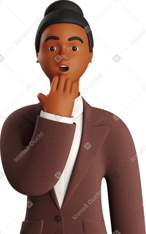 3D black astonished businesswoman in brown suit Illustration in PNG, SVG