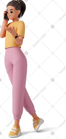 3D girl talking on phone PNG, SVG