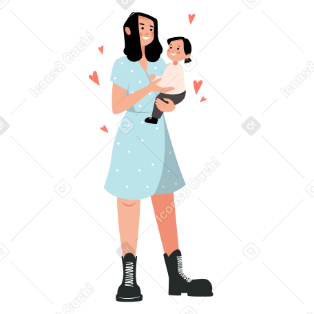 Happy young woman with a baby in her arms Illustration in PNG, SVG