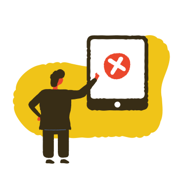 Man standing in front of a digital tablet with error sign PNG, SVG