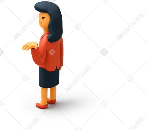 3D Back view of businesswoman raising her hand up and looking left PNG, SVG
