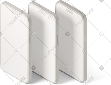 Isometric view of three smartphones mockup PNG, SVG