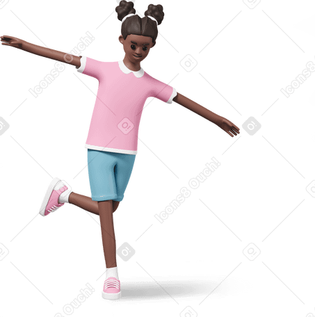 3D joyful girl balancing on one leg PNG, SVG