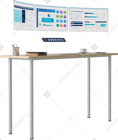 3D high desk and monitors PNG, SVG