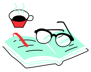 Чтение книг: очки и чашка  в PNG, SVG
