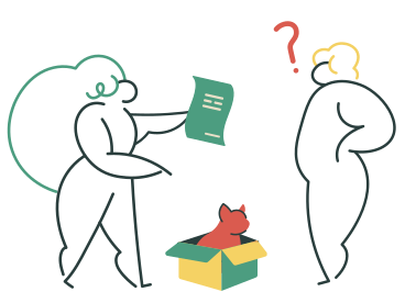Deliverywoman asking a woman to sign for a cat in package PNG, SVG