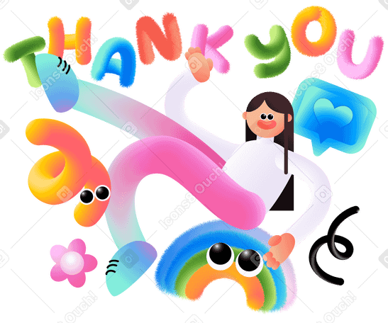 Lettering Thank You with a woman holding her hand above her head text PNG, SVG
