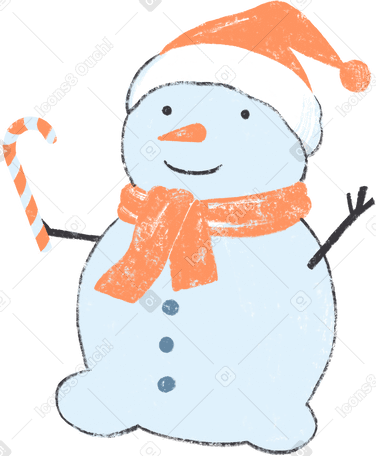 snowman in a red hat and a scarf with a lollipop PNG, SVG