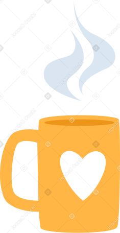 yellow mug with heart and steam в PNG, SVG