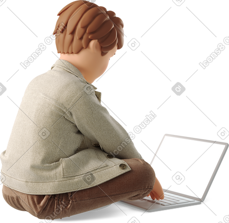 3D boy typing on laptop PNG, SVG