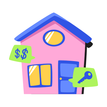 House and speech bubbles with a dollar sign and a key animated illustration in GIF, Lottie (JSON), AE