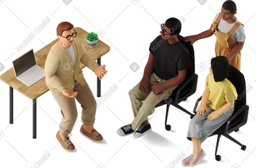 Four people discussing work together PNG, SVG