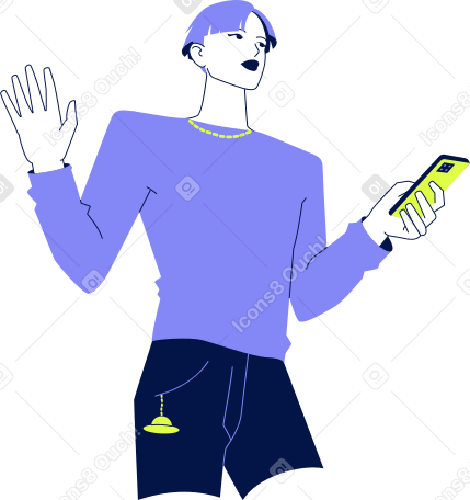 jeune homme tenant un téléphone PNG, SVG