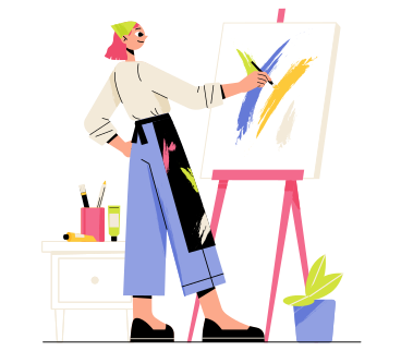 Girl draws an abstract picture PNG, SVG