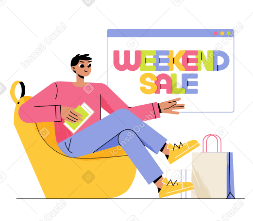 Lettering Weekend Sale in browser with packages and boxes Illustration in PNG, SVG