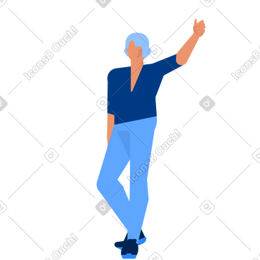 Blue haired man waving hand PNG, SVG