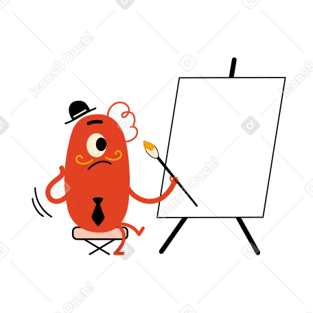 Character is thinking over a painting next to an empty canvas PNG, SVG