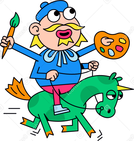 painter riding a unicorn Illustration in PNG, SVG