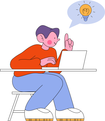 Mann tippt auf einem laptop und generiert eine idee animierte Grafik in GIF, Lottie (JSON), AE