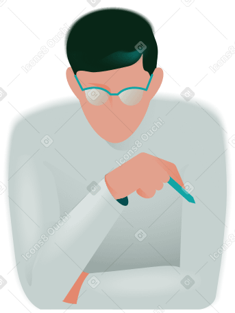 man with glasses leaning over PNG, SVG