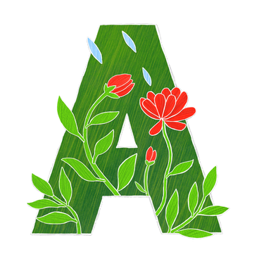 Large green letter a with red flowers PNG, SVG
