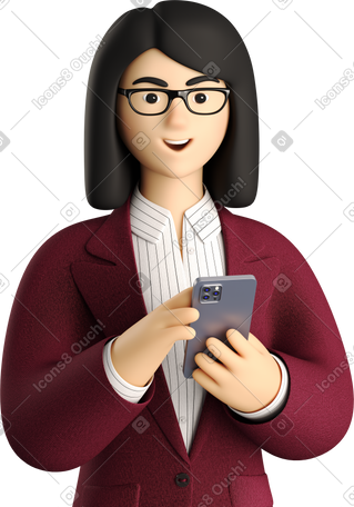 3D businesswoman in red suit with phone looking straight PNG, SVG